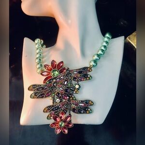 Heidi Daus “ Dance of the Dragonfly” Colorful Floral Necklace